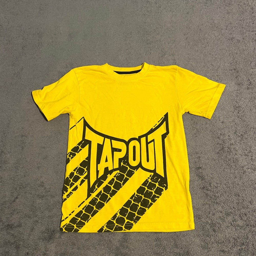 Y2K Tapout Boys Graphic Shirt Yellow Black MMA Logo Size M 10/12 Short Sleeve